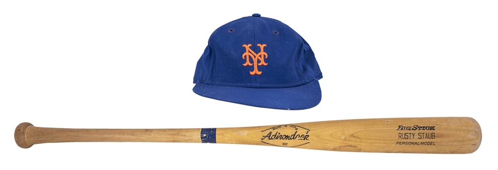 Lot of (2) Rusty Staub Game Used New York Mets Cap & Bat (PSA/DNA GU 8 & J.T. Sports)